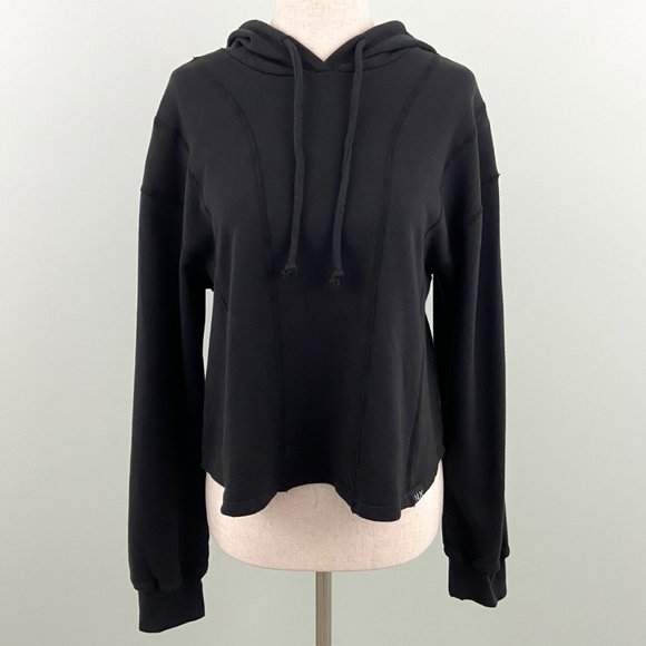 🌸SOLD🌸 NWT NUX | Organic Cotton Black Pullover Cropped Sweatshirt Hoodie Small - Picture 4 of 9